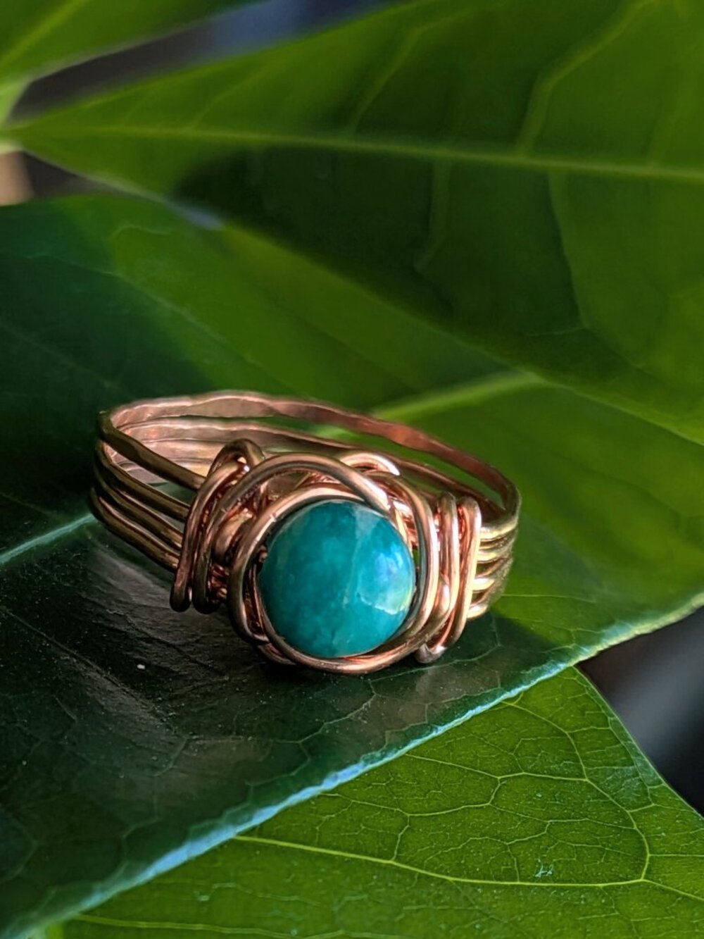 Healing Copper Ring with Vibrant Amazonite Gemstone